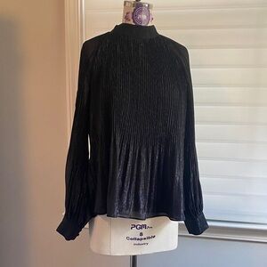 Halogen Shimmering Black Pleated Blouse
